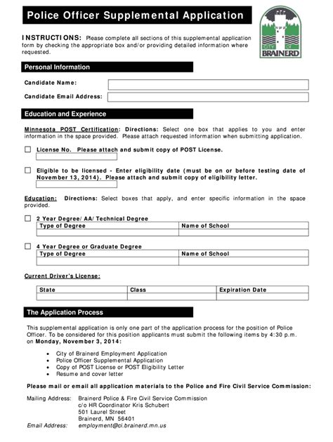Fillable Online Police Officer Supplemental bApplicationb - City of ...