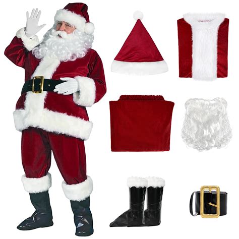 Santa Claus Costume for Men 6pcs Deluxe Velvet Santa Suit Adults ...