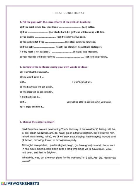 Image result for First Conditional Matching Worksheets