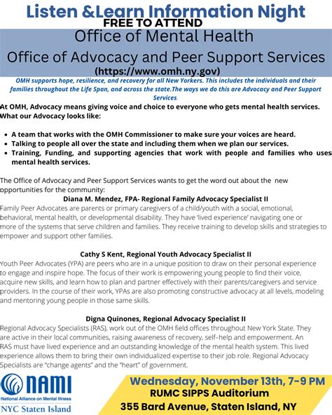 OMH Office of Advocacy and Peer Support Services - NAMI NYC Staten Island