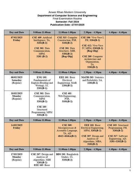 Image result for Example of a Computer Science Schedule