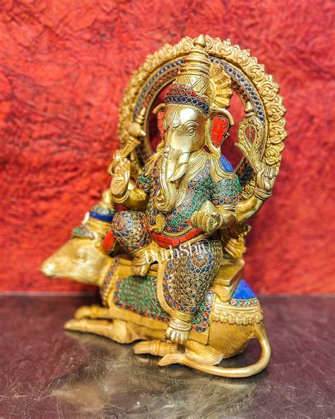 Brass Ganesha on Mouse Statue 16 Inch Fine | Budhshiv.com