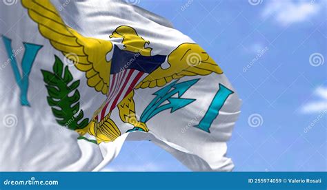 Flags of United States Virgin Islands Waving in the Wind with the US ...
