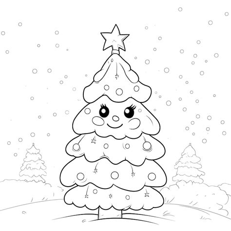 Minimalist kawaii christmas tree coloring page | Premium AI-generated ...