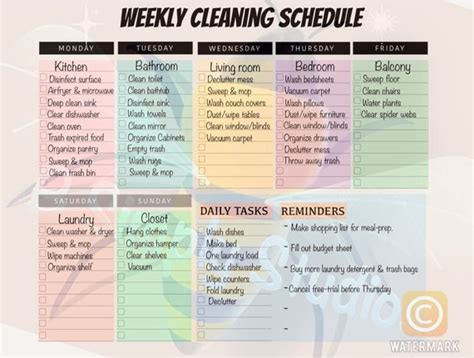 Weekly Cleaning Schedule Template | Etsy