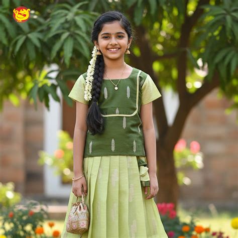 Olive Green and Pastel Green Girls Branded Readymade Pattu Pavadai Set ...