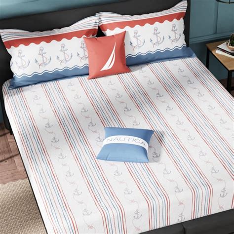 Buy NAUTICA Fairwater Cotton 160TC Printed 3Pcs King Fitted Bedsheet ...