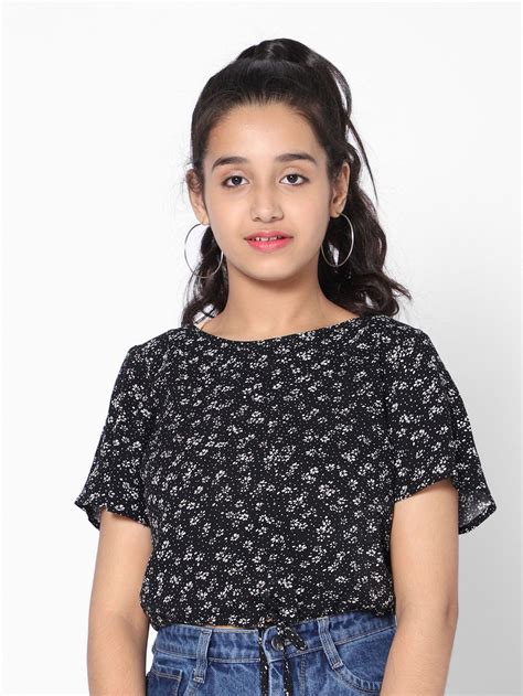 Girls Tie Up Top-Black | TeenTrums