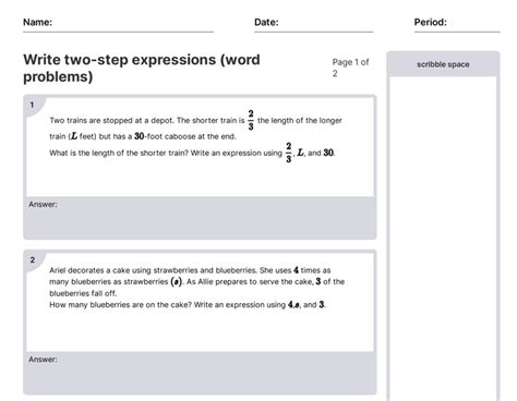 Image result for Expression Word Problems PDF