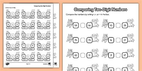 First Grade Comparing Two-Digit Numbers Worksheet