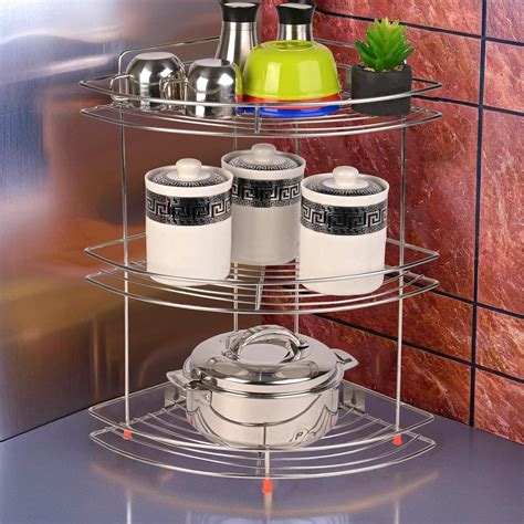Kuber Industries Stainless Steel Multipurpose Storage Corner Rack Stand ...