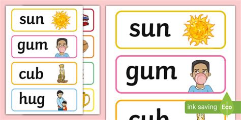 3-Letter 'u' Words Cards - English - Twinkl