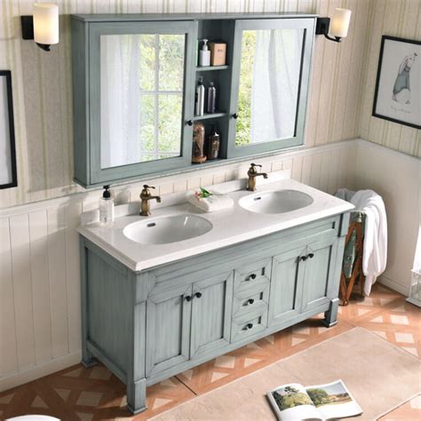 美式橡木浴室柜洗手盆组合落地式实木卫浴柜卫生间洗漱台面盆镜柜-阿里巴巴