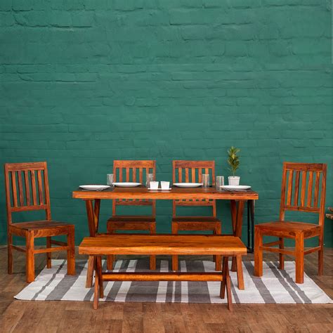 Solid Sheesham Wood 6 Seater Dining Sets in Honey Finish – Buy Solid ...