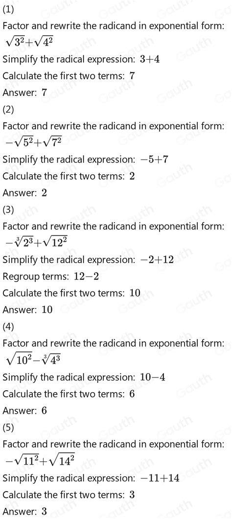 Solved: 1 Caicule a) sqrt(9)+sqrt(16) b) -sqrt(25)+sqrt(49) c) -sqrt[3 ...
