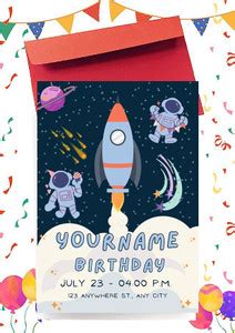 Yellow Nuts Personalised Space Theme invitations for Kids Birthday ...