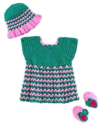 Buy USHA Enterprises Striped Handmade Short Sleeves Frock with Cap ...