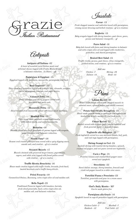 Menu at Grazie Italian Restaurant, Dracut, 80 Meadow Creek Dr
