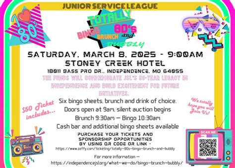 JSL’s Totally 80’s Bingo Brunch and Bubbly 2025!, Stoney Creek Hotel ...