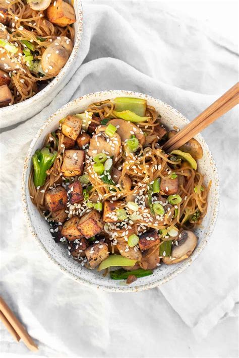 Tofu Rice Noodles With Greens (Vegan, Gluten-Free) • Bites In The Wild