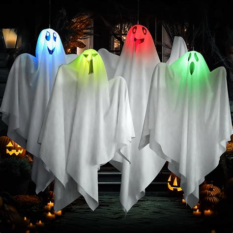 4 Pack Halloween Decorations Ghosts Hanging,32'' Light Up Halloween ...