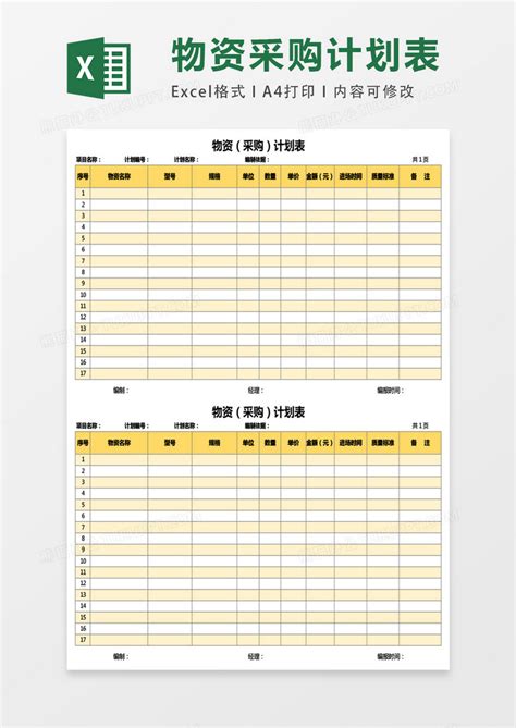 物资采购计划表表格Excel模板下载_熊猫办公