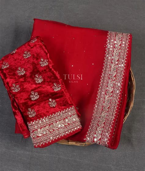 Buy Red Kora Organza Embroidery Saree T538330