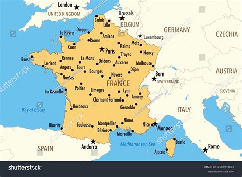 Vector Map France Major Cities Neighboring Stock Vector (Royalty Free ...