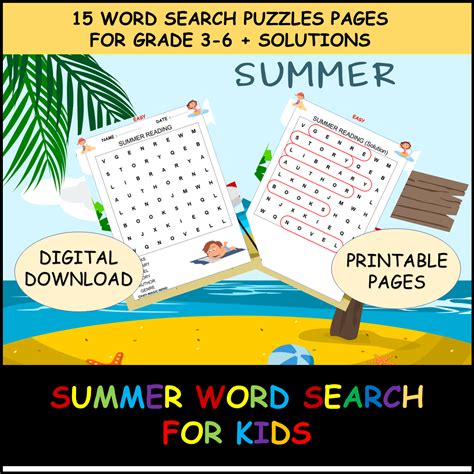 Summer Word Search Puzzles Grade 3-6: 15 Fun End of Year Printable ...