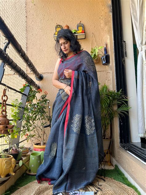 Grey Linen zari Saree – Forsarees
