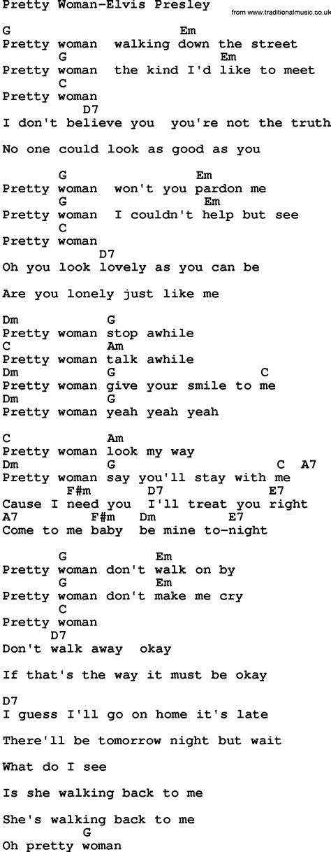Country Music:Pretty Woman-Elvis Presley Lyrics and Chords