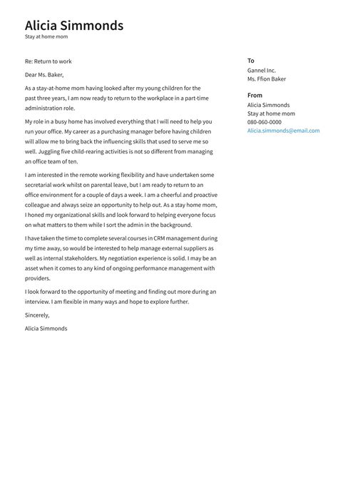 Cover Letter Examples For Stay At Home Moms Stay At Home Mom Resume