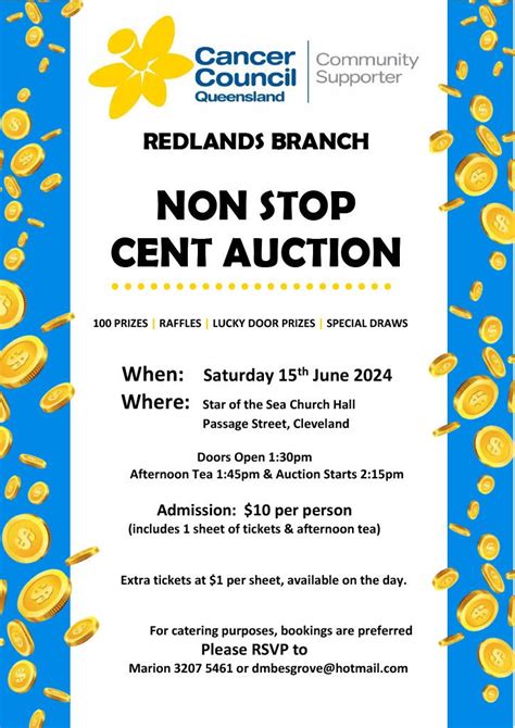 June 2024 Non Stop Cent Auction - Cancer Council Queensland, Redlands ...