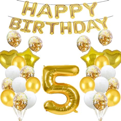 Buy 5th Birthday Balloon 5th Birthday Decorations Gold 5 Balloons Happy ...