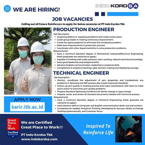 ITB Career Center - Lowongan Pekerjaan Technical Engineer di PT INDO KORDSA TBK