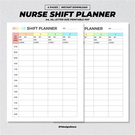 Buy Nurse Shift Planner Printable, Nursing Hourly Tracker, Day & Night ...