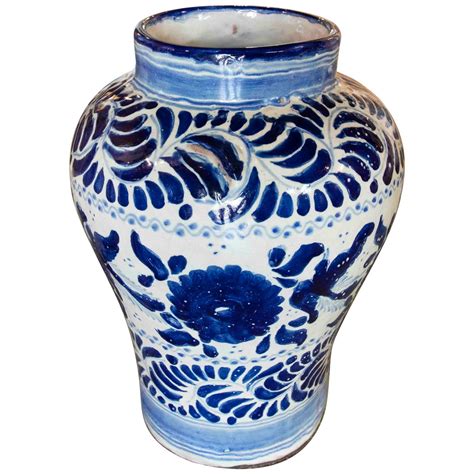 1970s Spanish Glazed Ceramic Vase in Blue Tones For Sale at 1stDibs