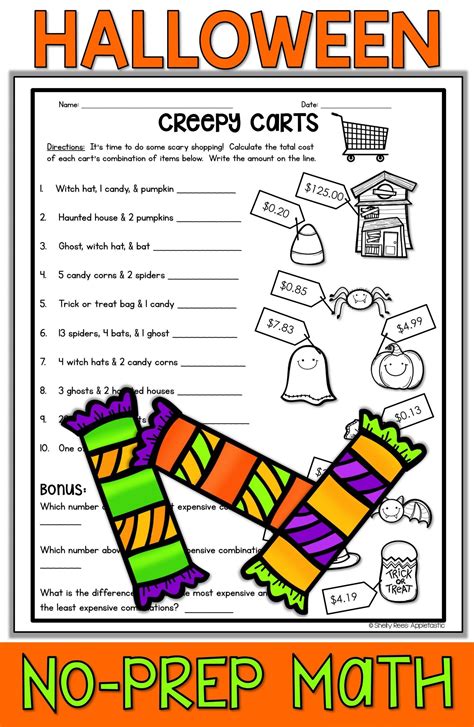 Free Middle School Halloween Math Worksheets | AlphabetWorksheetsFree.com
