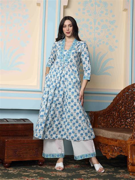 Buy Floral Printed Regular Pure Cotton Kurta With Palazzos 85735 Online ...