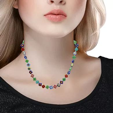 Aleure Precioso Sterling Silver Multi Color Square Glass Bead Necklace