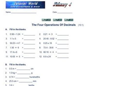 Image result for Four Operations with Decimals Worksheet
