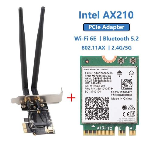 WiFi 6E Card Intel AX210 AX210NGW M.2 Bluetooth 5.2 Card with Mini PCIe ...