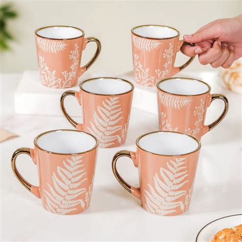 Pastel Peach Leaf Latte Mug Set of 6 200ml Online - Premium Coffee Mug ...
