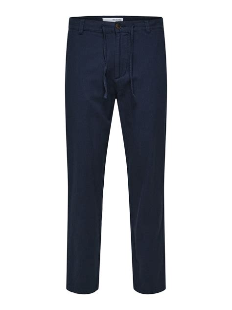 Buy Dark Blue Mid Rise Linen Pants for Men Online