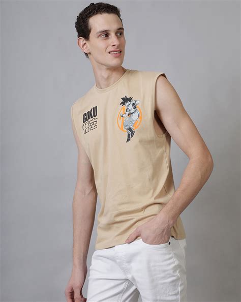 Dragon Ball Z Regular Fit Round Neck Beige Muscle-T For Young Men ...