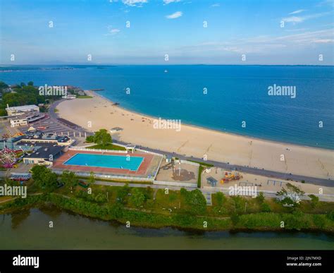 Ocean Beach aerial view in Ocean Beach Park at the mouth of Thames ...