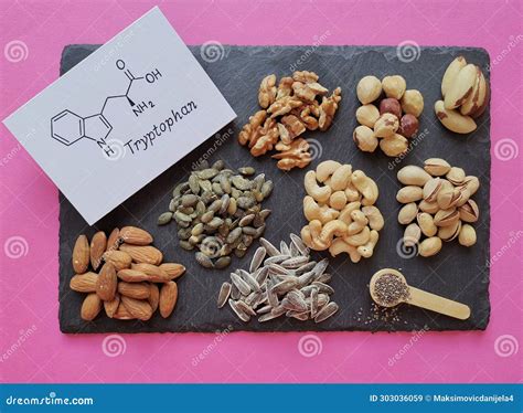 Healthy Food Rich in Tryptophan. Assortment of Various Seeds and Nuts High in Amino Acids ...