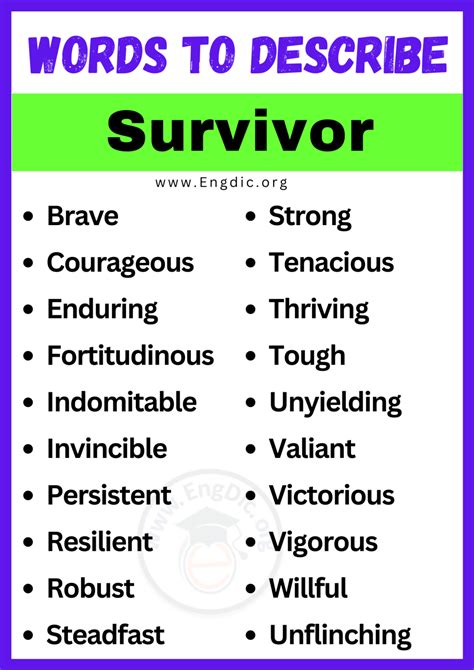 20+ Best Words to Describe Survivor, Adjectives for Survivor - EngDic