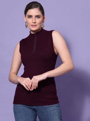 Buy Mafadeny Women Wine Cable Knit Sweater Vest with Embellished Detail ...