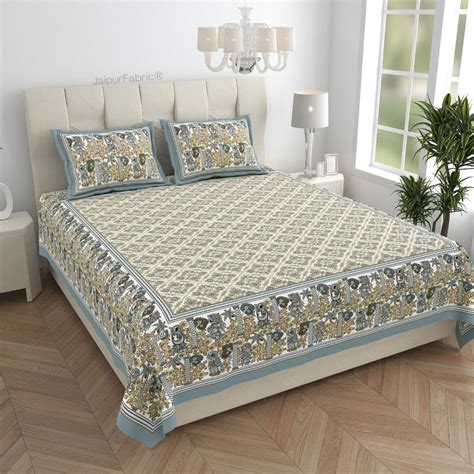 Pattachitra collection grey and golden Double Bedsheet with pillow ...